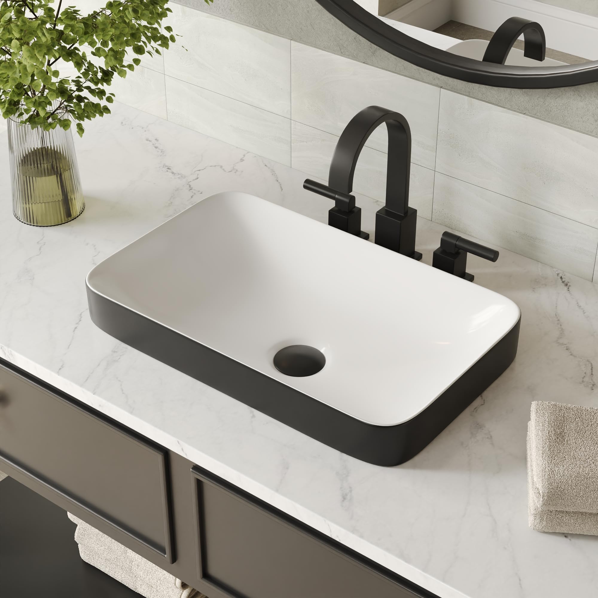 DeerValley Vessel Sink Rectangle, Black & White Semi